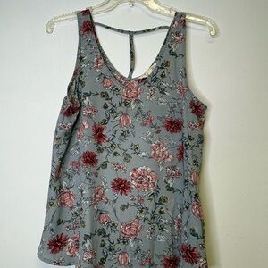 Pink Rose Floral Tank Top - Gray and Pink